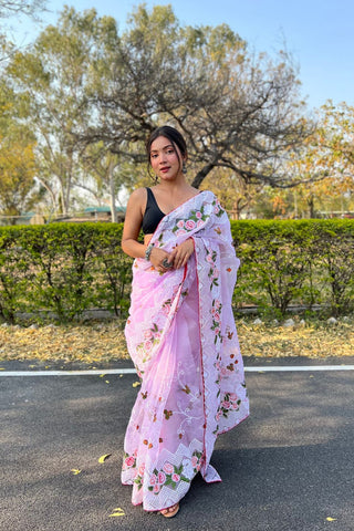 PINK ORGANZA SILK SAREE