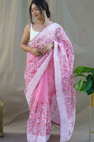 Pink Organza Silk Saree