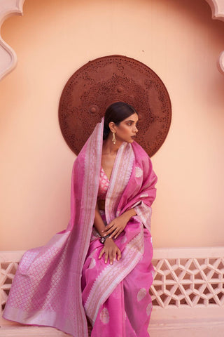 ONION PINK PURE LINEN WEAVING SAREE