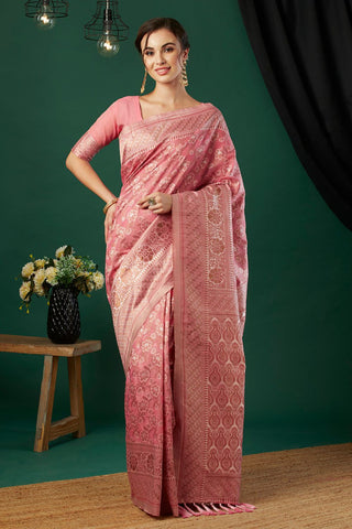 Pink Soft Linen Cotton Saree_Kumari Sarees