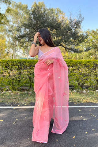 PINK ORGANZA SILK SAREE