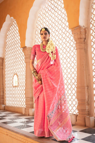 Pink Handloom Tussar Silk Saree_Kumari Sarees