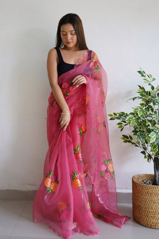 Pink Chiffon Silk Saree