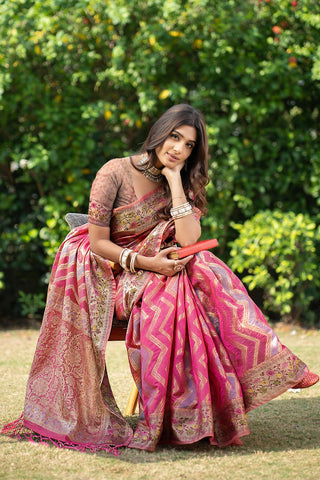 Pink Organza Leheriya Woven Design Saree