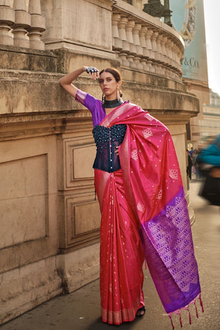 PINK HANDLOOM WEAVING SILK SAREE