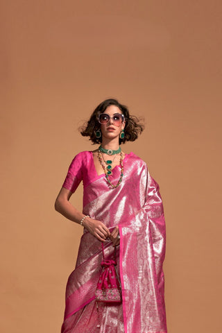 PINK HANDWOVEN KANJIVARAM SILK SAREE