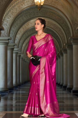 Pink Pure Satin Silk Crepe Saree_Kumari Sarees