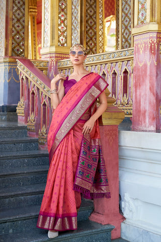 Pink Tusser Handloom Silk Saree_Kumari Sarees