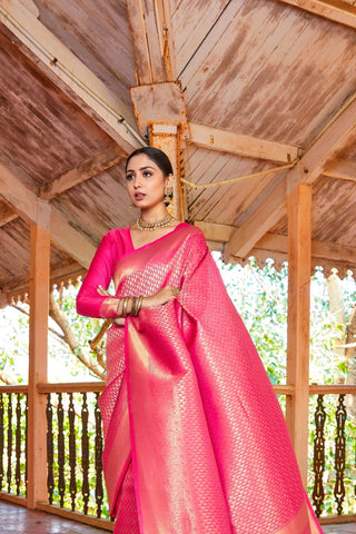 Pink Kanjeevaram Handloom Silk Saree