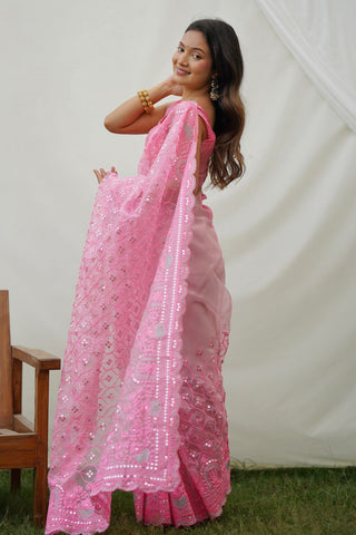 PINK ORGANZA SILK SAREE