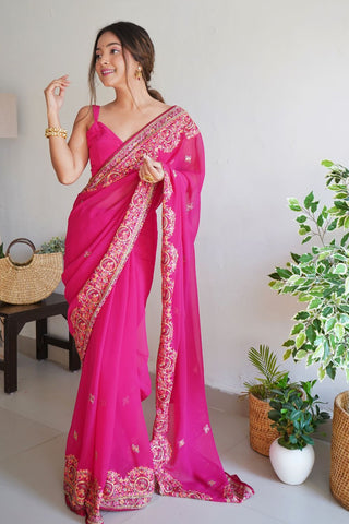 PINK VISCOSE SAREE