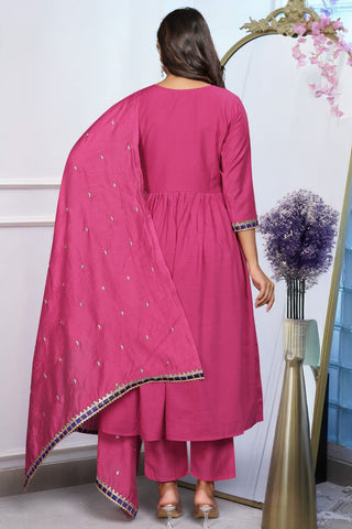 Pink Soft Chanderi Cotton With Embroidered Kurta Set_Kumari Sarees