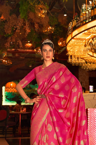 PINK HANDLOOM WEAVING SILK SAREE