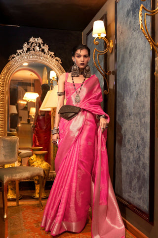 PINK TWO TONE HANDLOOM WEAVING ORGANZA SAREE