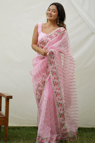 PINK GEORGETTE SILK SAREE