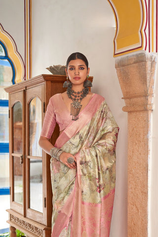 Pink Soft Cotton Silk With Floral Print Saree_Kumari Sarees