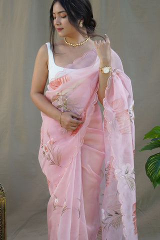 Pink Organza Silk Saree