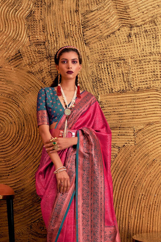 PINK HANDLOOM WEAVING SILK SAREE