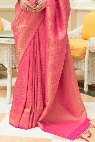 Pink Sequins Handloom Weaving Saree_Kumari Sarees