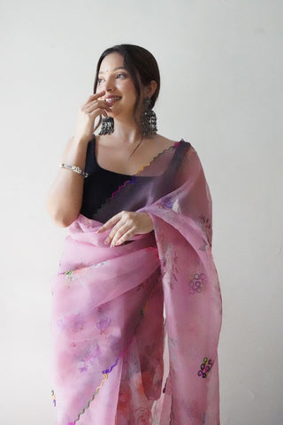 PINK ORGANZA SILK SAREE