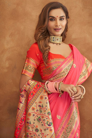 Pink Banarasi Soft Silk Saree_Kumari Sarees