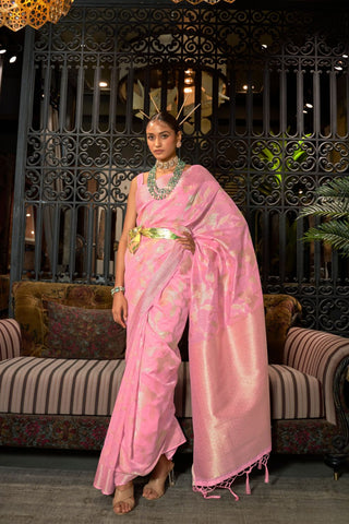 PINK PURE MODAL HANDLOOM WEAVING SILK SAREE