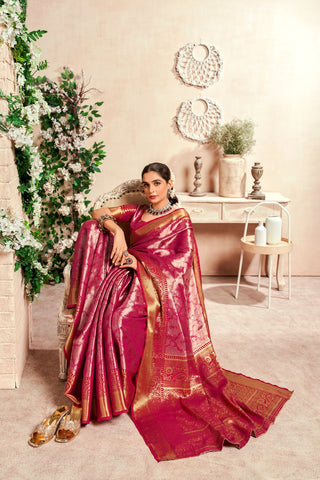 PINK PURE DHARMAVARAM SILK SAREE WITH ZARI WEAVING