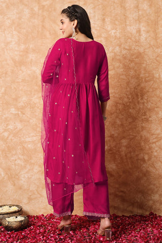 Pink Organza Vichitra Silk Kurta Set_Kumari Sarees