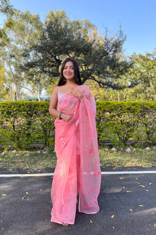 PINK ORGANZA SILK SAREE