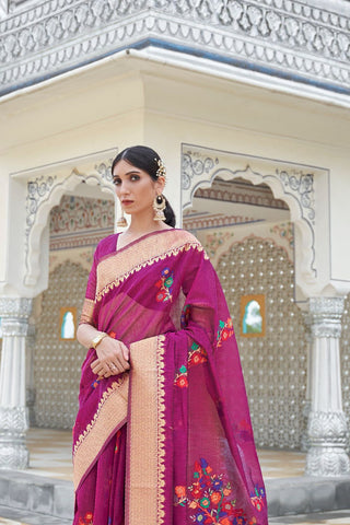 PINK PURE LINEN WEAVING SAREE