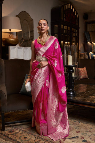 PINK PURE GEOGETTE NYLON WEAVING SAREE