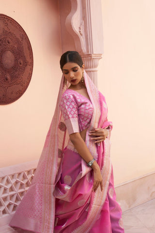 ONION PINK PURE LINEN WEAVING SAREE