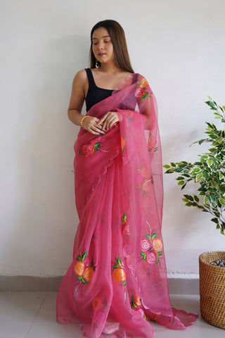 Pink Chiffon Silk Saree