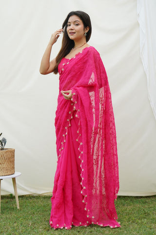 PINK GEORGETTE SILK SAREE