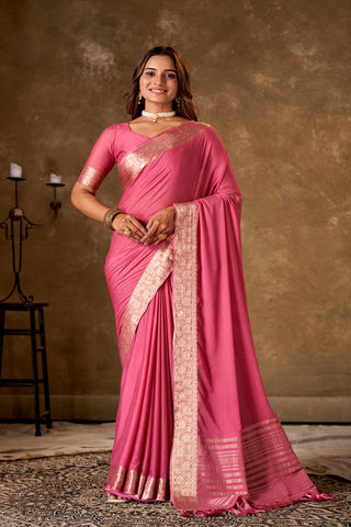 Pink Crepe Georgette Saree_Kumari Sarees