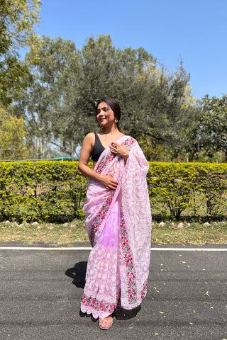 PINK ORGANZA SILK SAREE