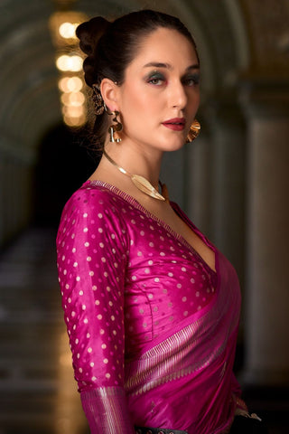 Pink Pure Satin Silk Crepe Saree