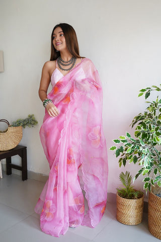 Pink Organza Silk Saree