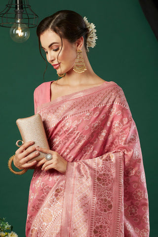 Pink Soft Linen Cotton Saree_Kumari Sarees