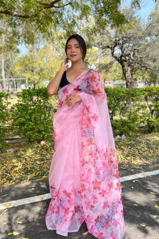 PINK SEQUENCE ORGANZA SAREE