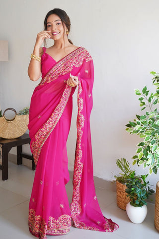 PINK VISCOSE SAREE