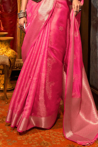 PINK TWO TONE HANDLOOM WEAVING ORGANZA SAREE