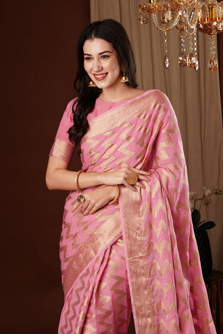 Pink Georgette Silk Saree_Kumari Sarees