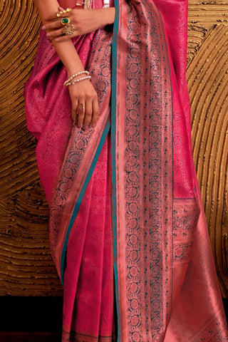 PINK HANDLOOM WEAVING SILK SAREE