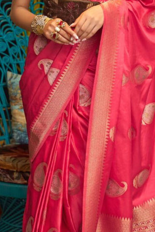 PINK NYLON PURE SATIN WEAVING SILK SAREE