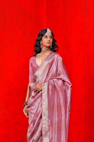 Pink Pure Viscose Zari Tissue Saree_Kumari Sarees