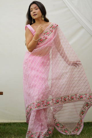 PINK GEORGETTE SILK SAREE