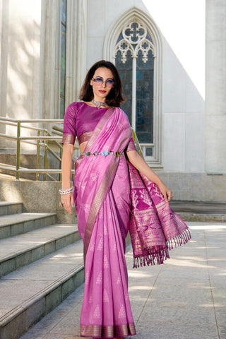 Pink Ikkat Weaving Silk Saree