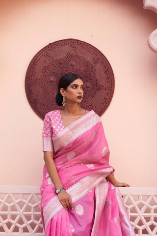 ONION PINK PURE LINEN WEAVING SAREE