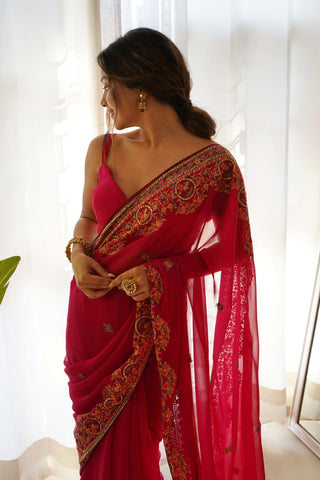 PINK VISCOSE SAREE